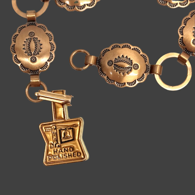 Vintage 1961-1972 Bell Trading Co. Solid Copper Concho Link Bracelet - Hers and His Treasures