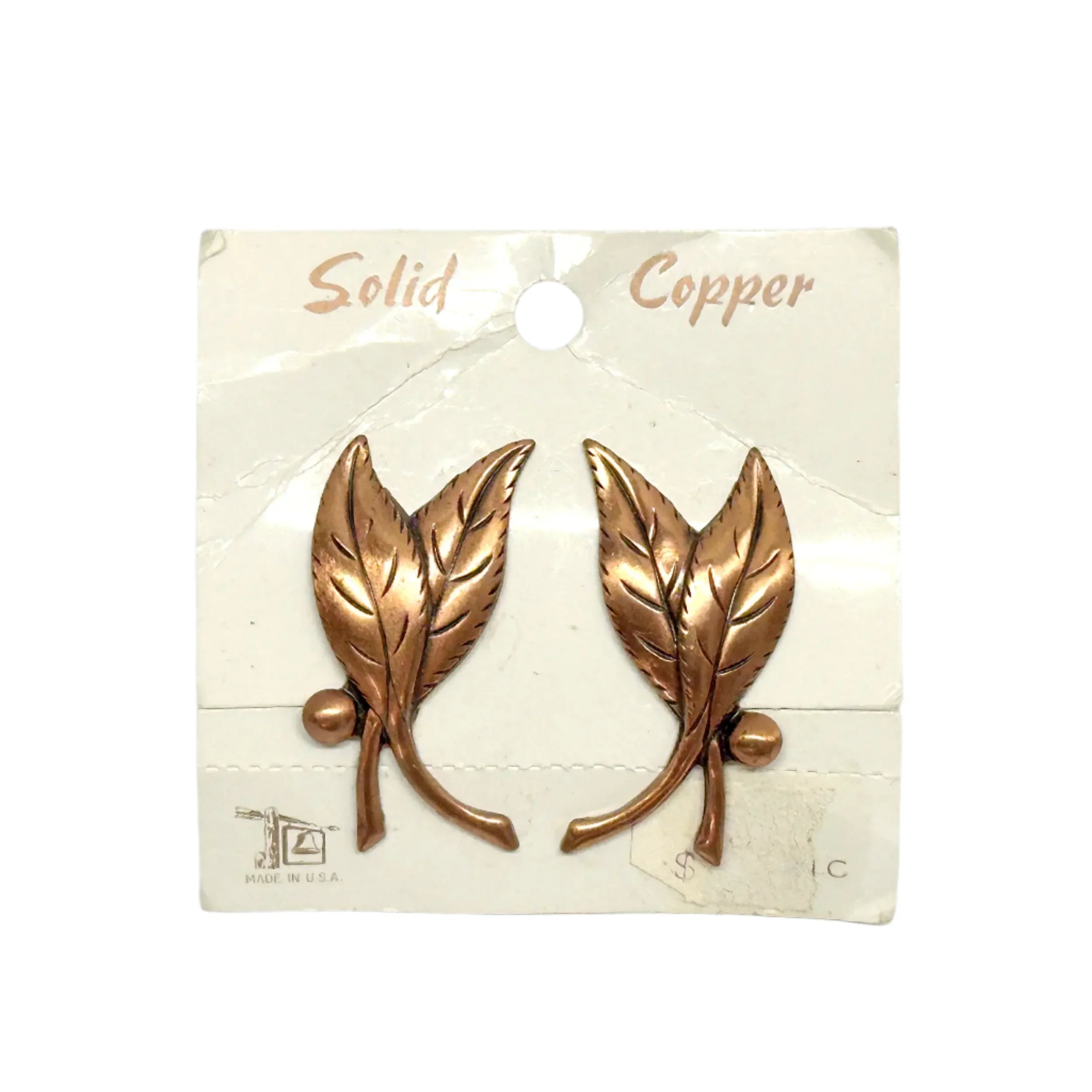 Vintage 1961-1972 Bell Trading Co. Solid Copper Double Leaf Clip-On Earrings - Hers and His Treasures