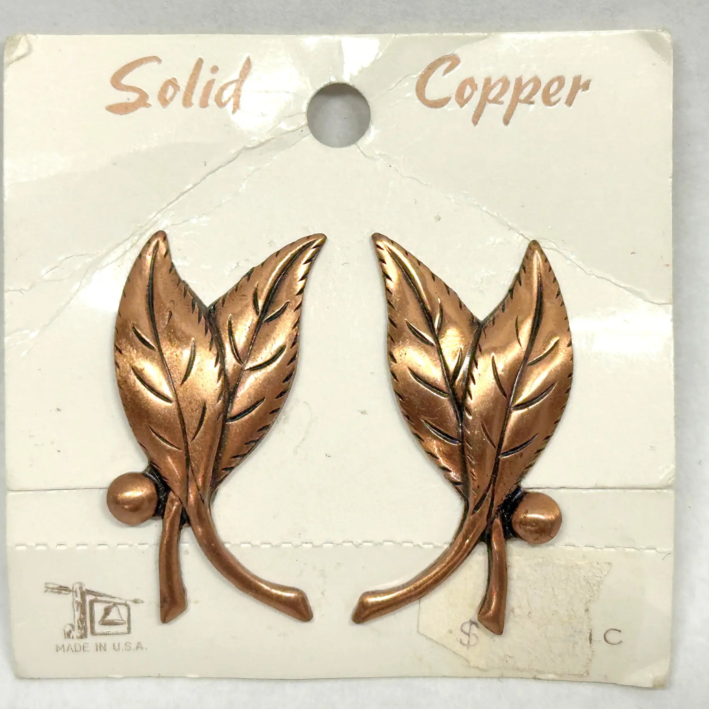 Vintage 1961-1972 Bell Trading Co. Solid Copper Double Leaf Clip-On Earrings - Hers and His Treasures