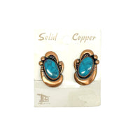 Vintage 1961-1972 Bell Trading Co. Solid Copper Turquoise Clip-On Earrings - Hers and His Treasures