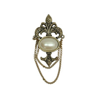 Bergére Fleur De Lis Faux Pearl Cabochon Gold Tone Brooch Pin - Hers and His Treasures
