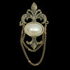 Bergére Fleur De Lis Faux Pearl Cabochon Gold Tone Brooch Pin - Hers and His Treasures