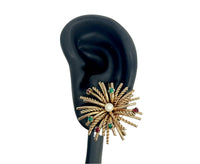 Bergére Gold Tone Starburst Rhinestone and Faux Pearl Clip-On Earrings - Hers and His Treasures