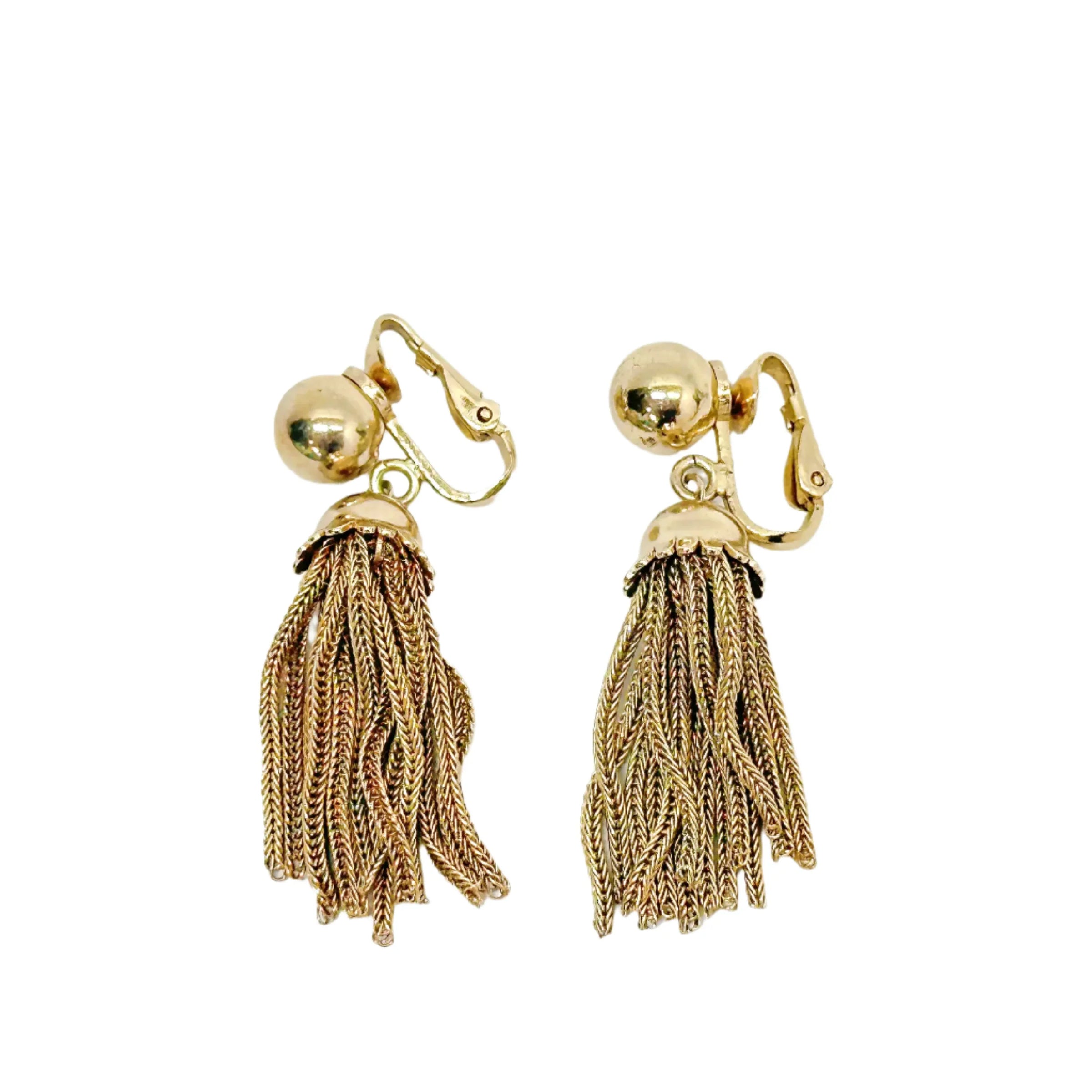Bergére Gold Tone Tassel Dangle Clip-On Earrings - Hers and His Treasures