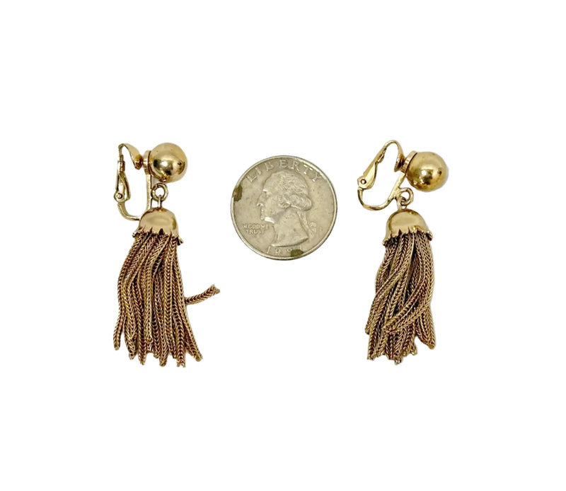 Bergére Gold Tone Tassel Dangle Clip-On Earrings - Hers and His Treasures