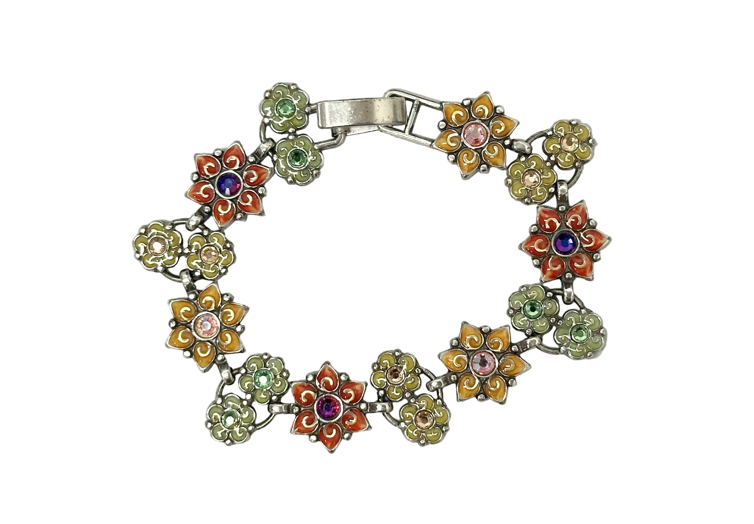 Brighton Garden of Eden Silver Tone Enamel Flower Bracelet - Hers and His Treasures
