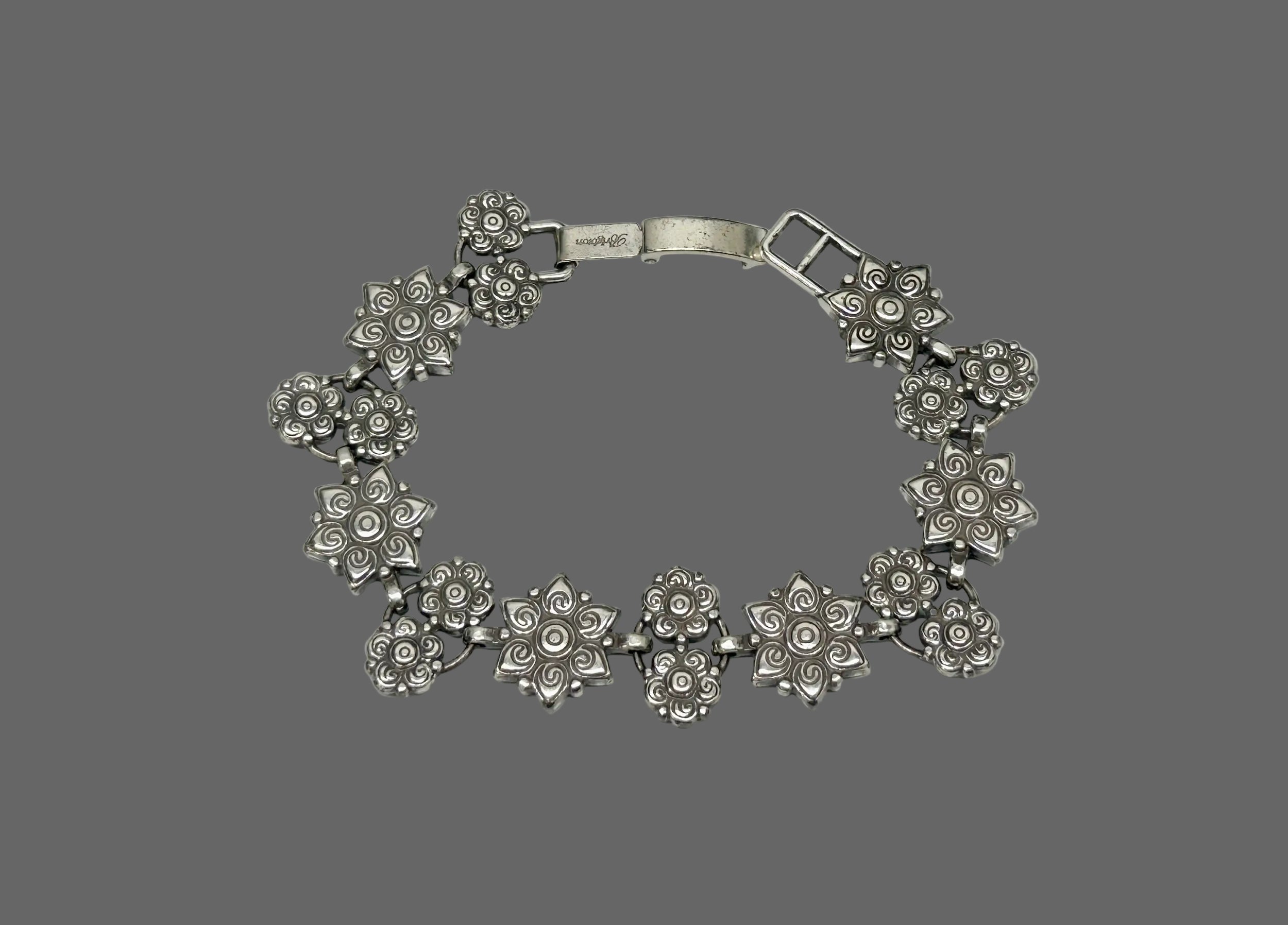 Brighton Silver Tone Link Bracelet Floral Hinged Panel Chunky Vintage Style Brighton Art Deco Style Flower Links Panel Bracelet - Retired main image 2