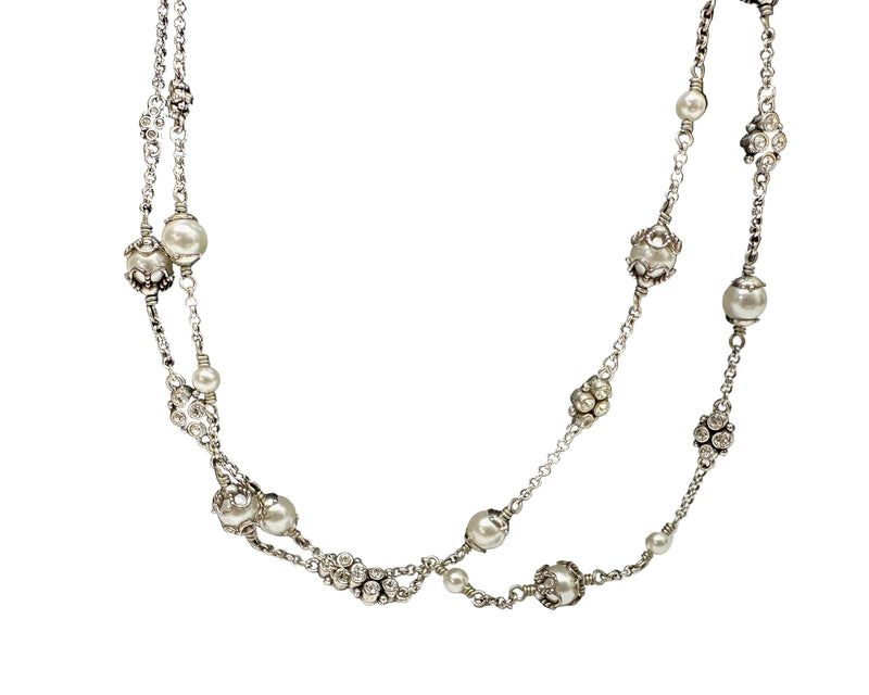 Retired Brighton ATMA Pearl Bead Crystal Silver Tone Double Strand Necklace - Hers and His Treasures