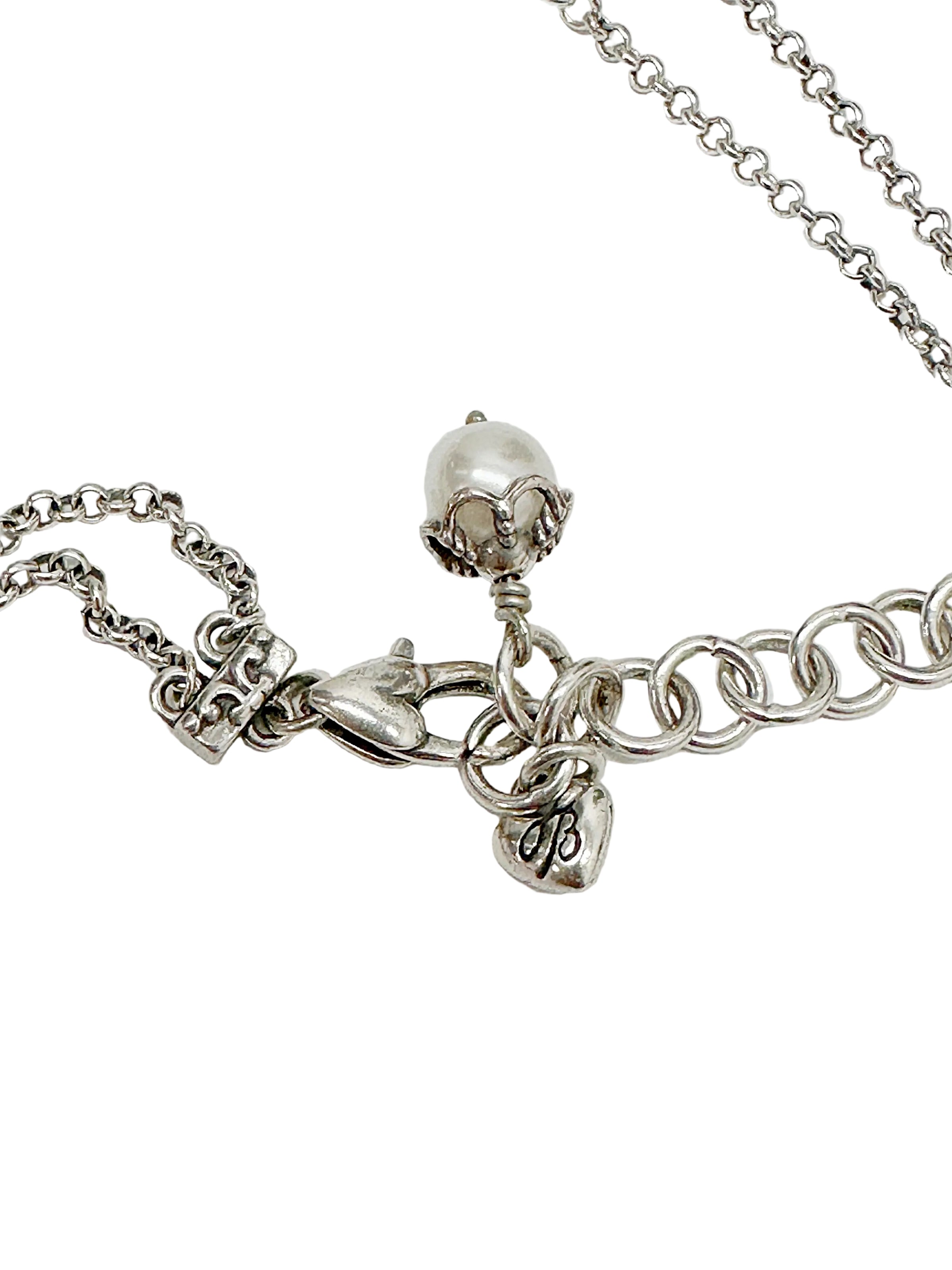 Retired Brighton ATMA Pearl Bead Crystal Silver Tone Double Strand Necklace - Hers and His Treasures