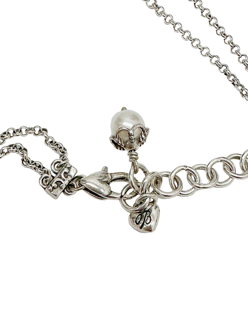 Retired Brighton ATMA Pearl Bead Crystal Silver Tone Double Strand Necklace - Hers and His Treasures