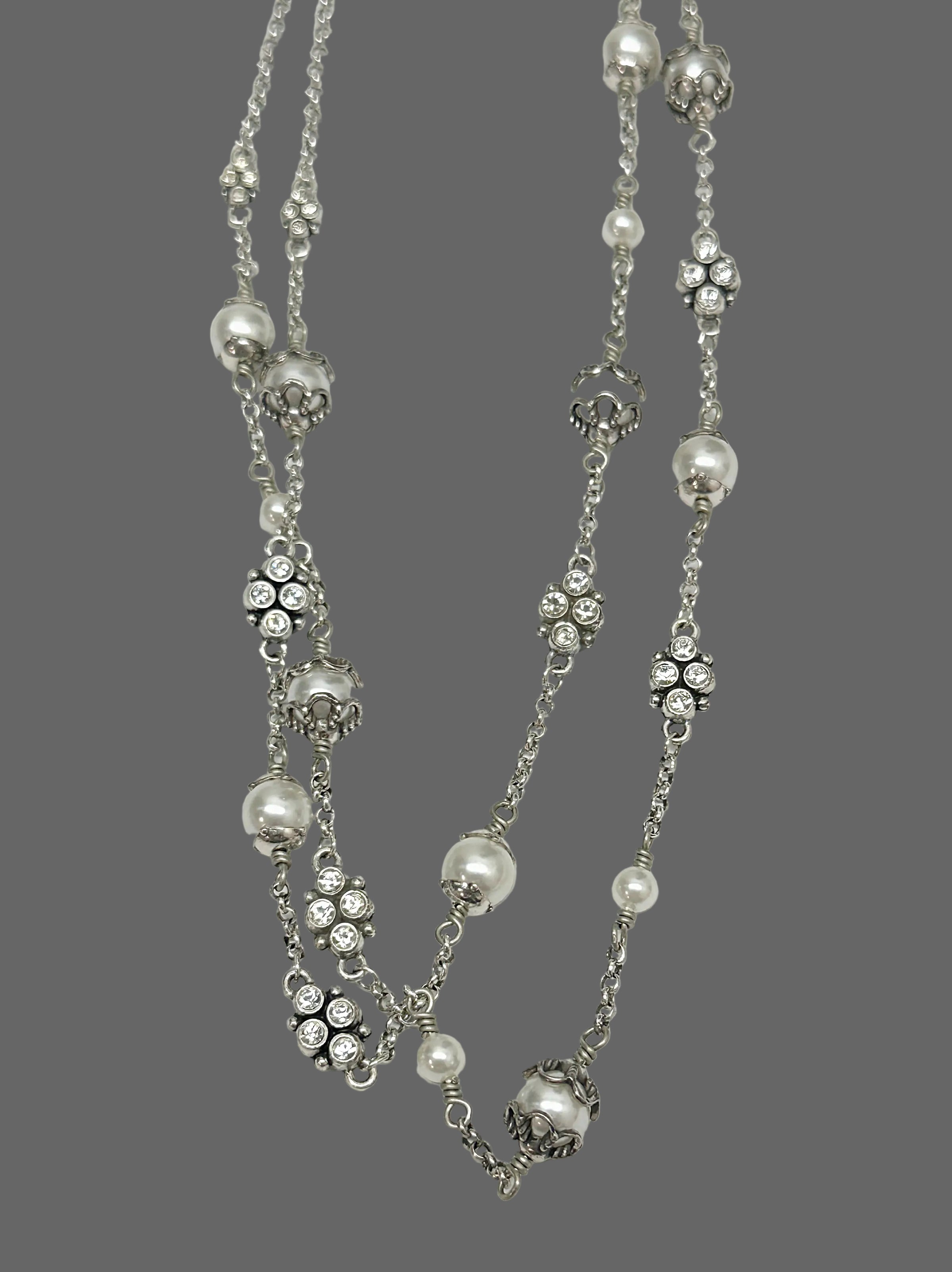 Retired Brighton ATMA Pearl Bead Crystal Silver Tone Double Strand Necklace - Hers and His Treasures