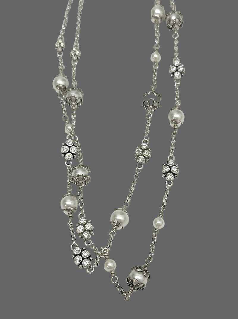 Retired Brighton ATMA Pearl Bead Crystal Silver Tone Double Strand Necklace - Hers and His Treasures