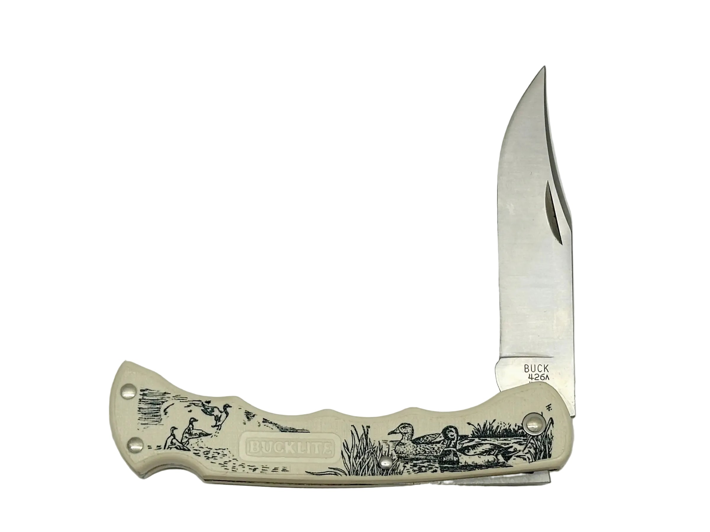 1988 Buck 426 Scrimshaw Ducks Bucklite Pocket Knife - Hers and His Treasures