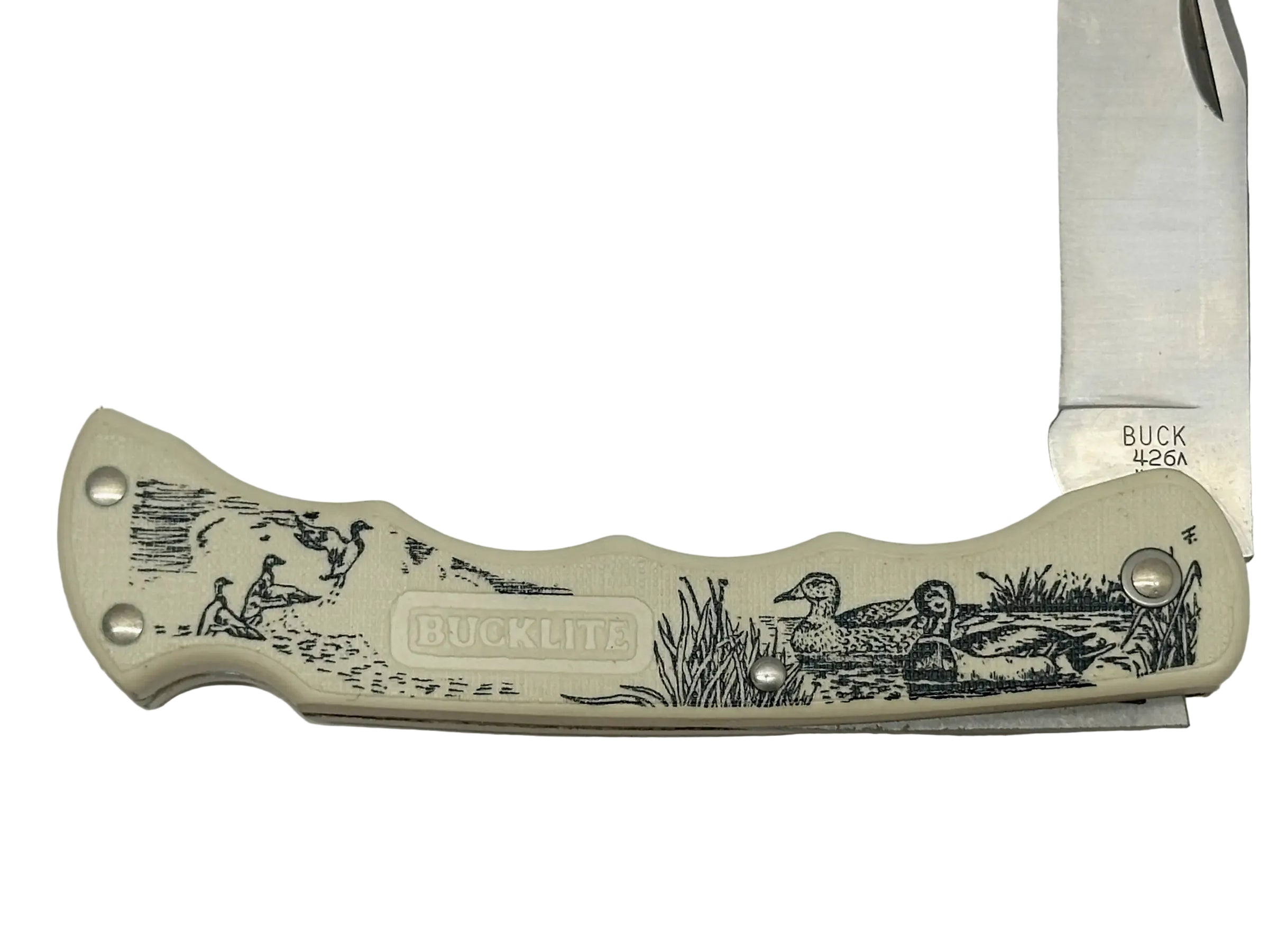 1988 Buck 426 Scrimshaw Ducks Bucklite Pocket Knife - Hers and His Treasures