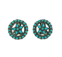 Cancrest Petit Point Faux Turquoise Silver Tone Clip-On Earrings - Hers and His Treasures