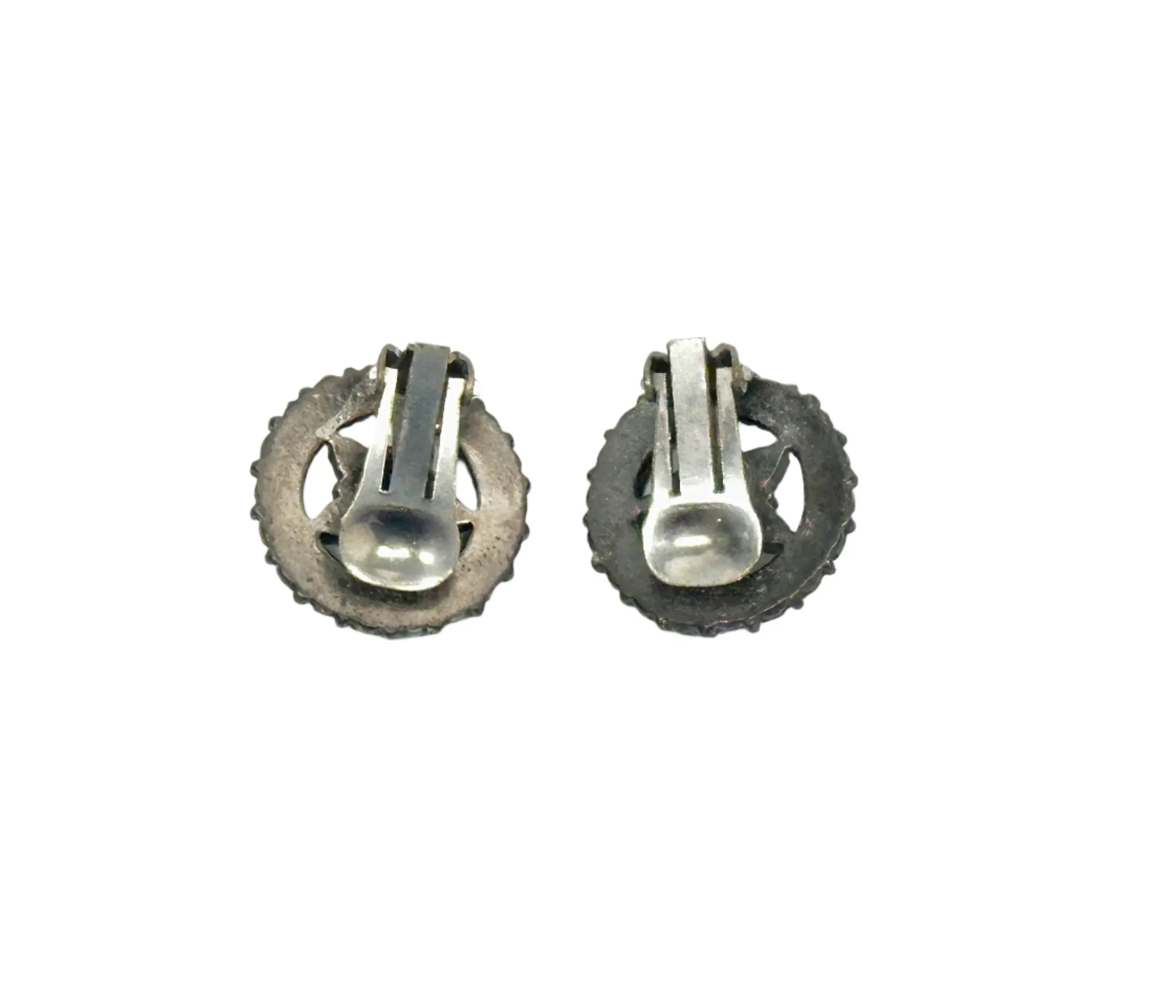 Cancrest Petit Point Faux Turquoise Silver Tone Clip-On Earrings - Hers and His Treasures