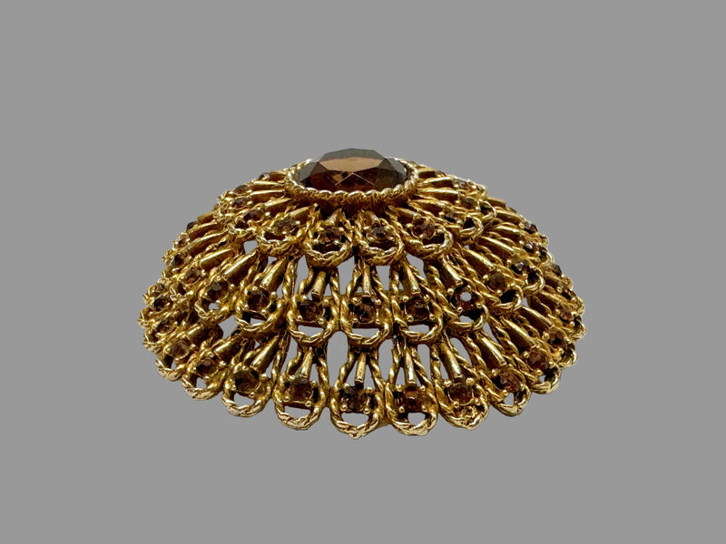Capri Smoky Quartz Colored Rhinestone Dome Brooch Pin - Hers and His Treasures