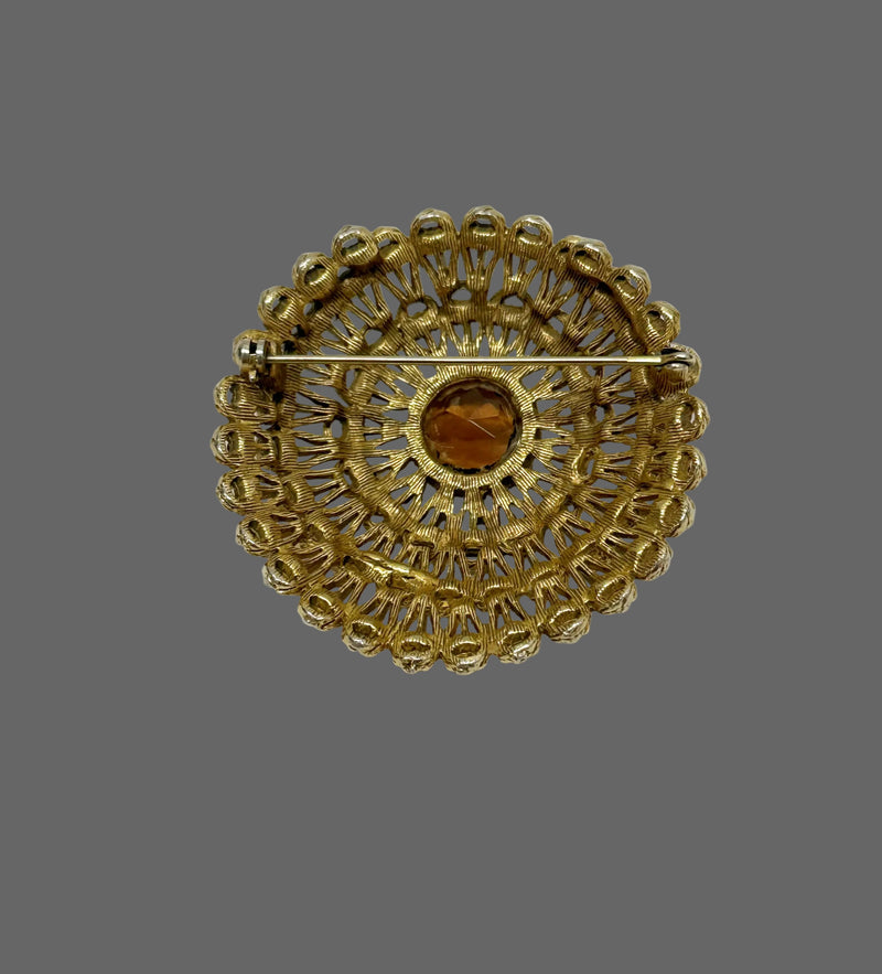 Capri Smoky Quartz Colored Rhinestone Dome Brooch Pin - Hers and His Treasures