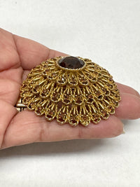 Capri Smoky Quartz Colored Rhinestone Dome Brooch Pin - Hers and His Treasures