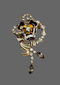 Carl-Art Inc. Pansy Enamel Rhinestone Gold Filled Brooch Pin - Hers and His Treasures