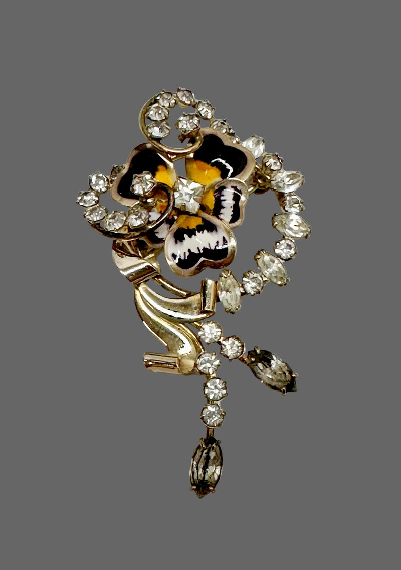 Carl-Art Inc. Pansy Enamel Rhinestone Gold Filled Brooch Pin - Hers and His Treasures