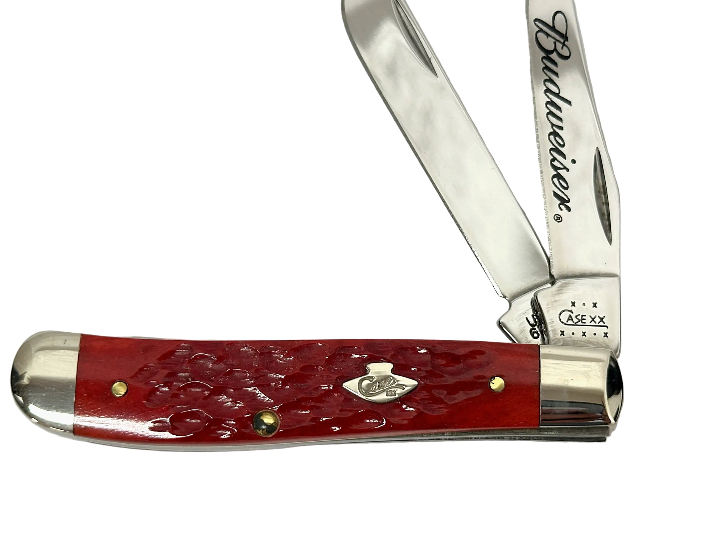 2002 Case XX Budweiser 6207 Red Bone Mini Trapper Pocket Knife - Hers and His Treasures