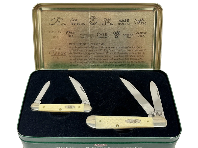 2000 Case XX Natural Bone Copperhead Pocket Knife Gift Set - Hers and His Treasures