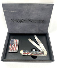 Case XX Trapper 14331 FORD Vintage Flag Zippo Lighter Gift Set - Hers and His Treasures