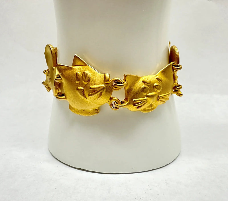 AJC Cat and Mouse Satin Gold Tone Link Bracelet