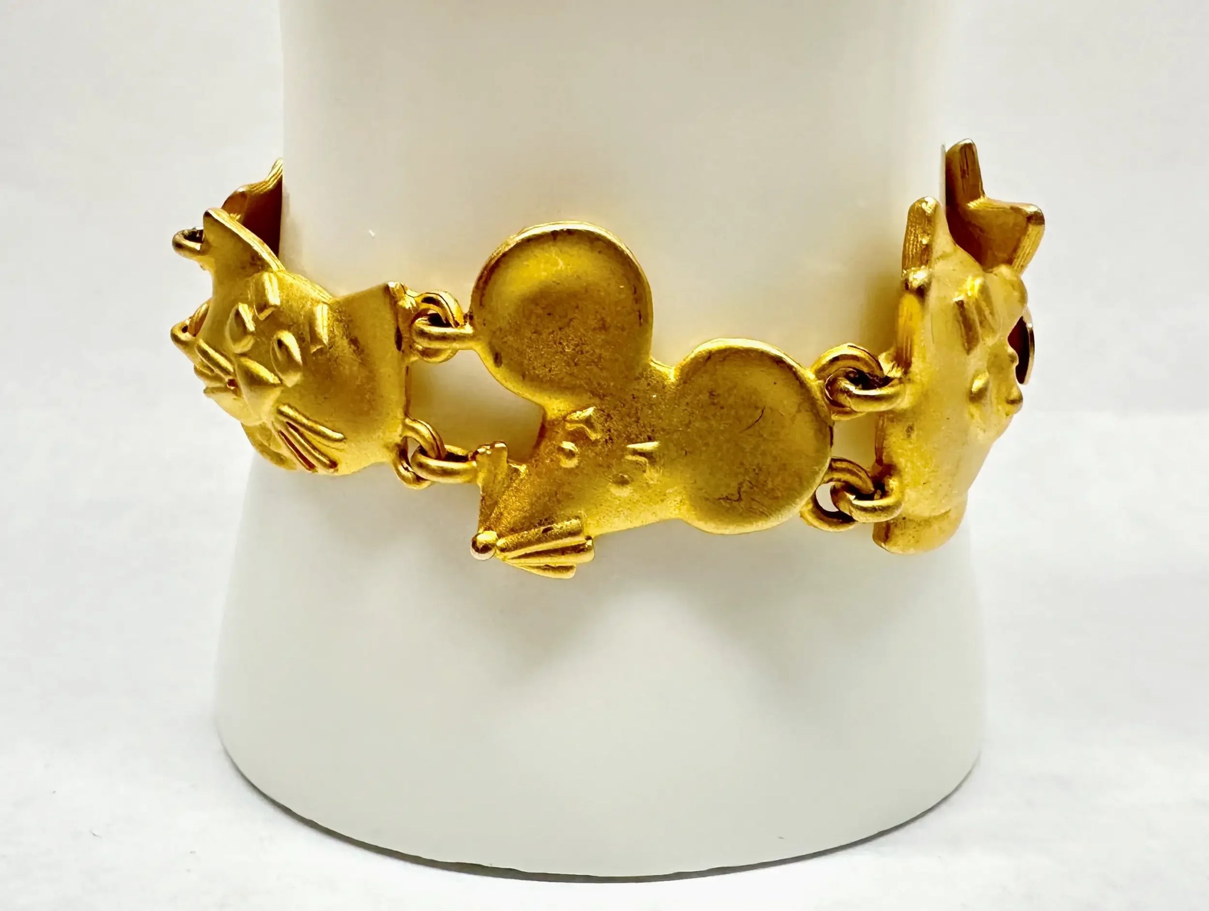 AJC Cat and Mouse Satin Gold Tone Link Bracelet