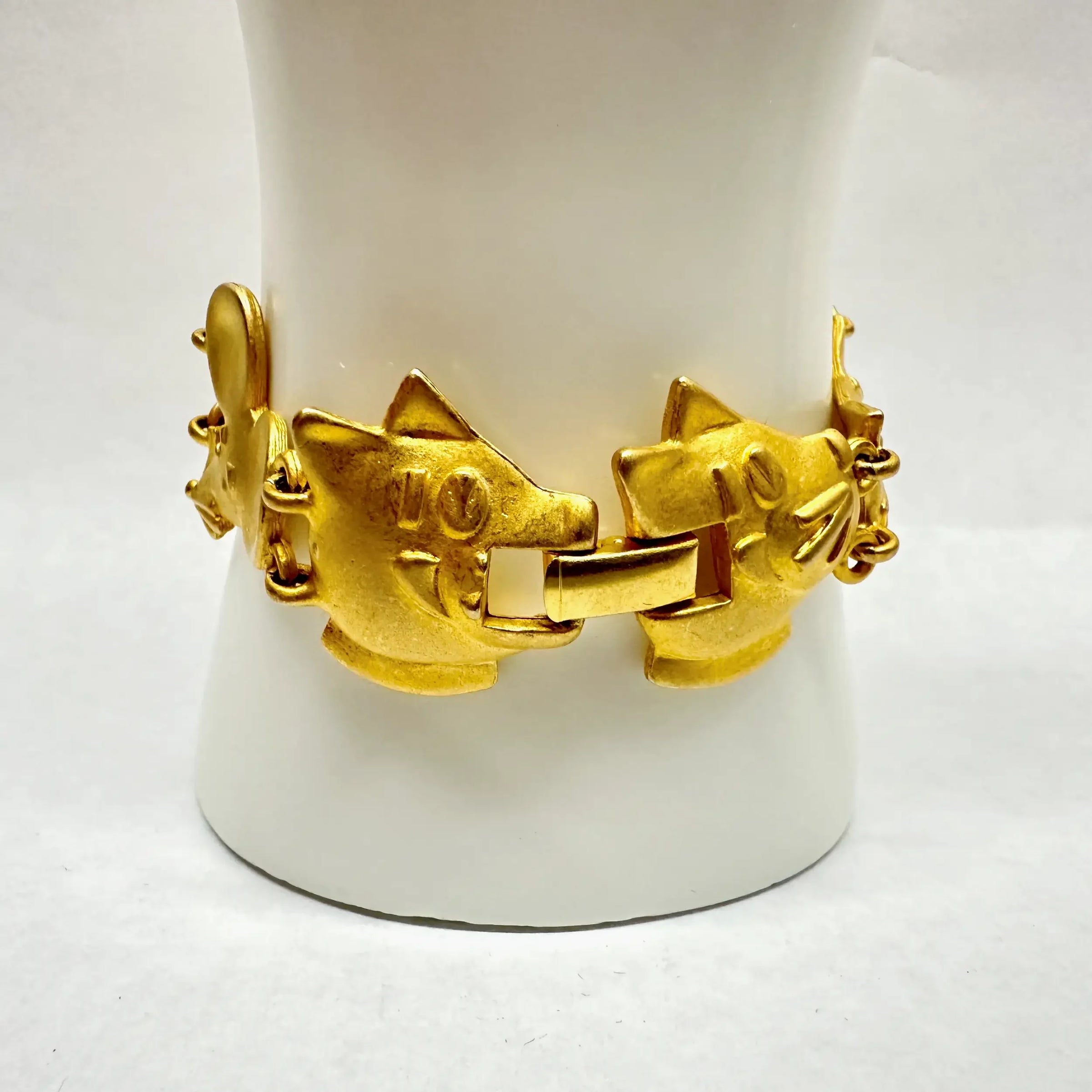 AJC Cat and Mouse Satin Gold Tone Link Bracelet