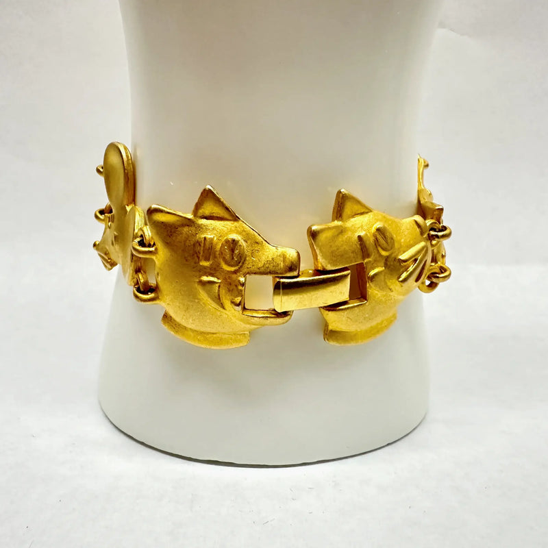 AJC Cat and Mouse Satin Gold Tone Link Bracelet