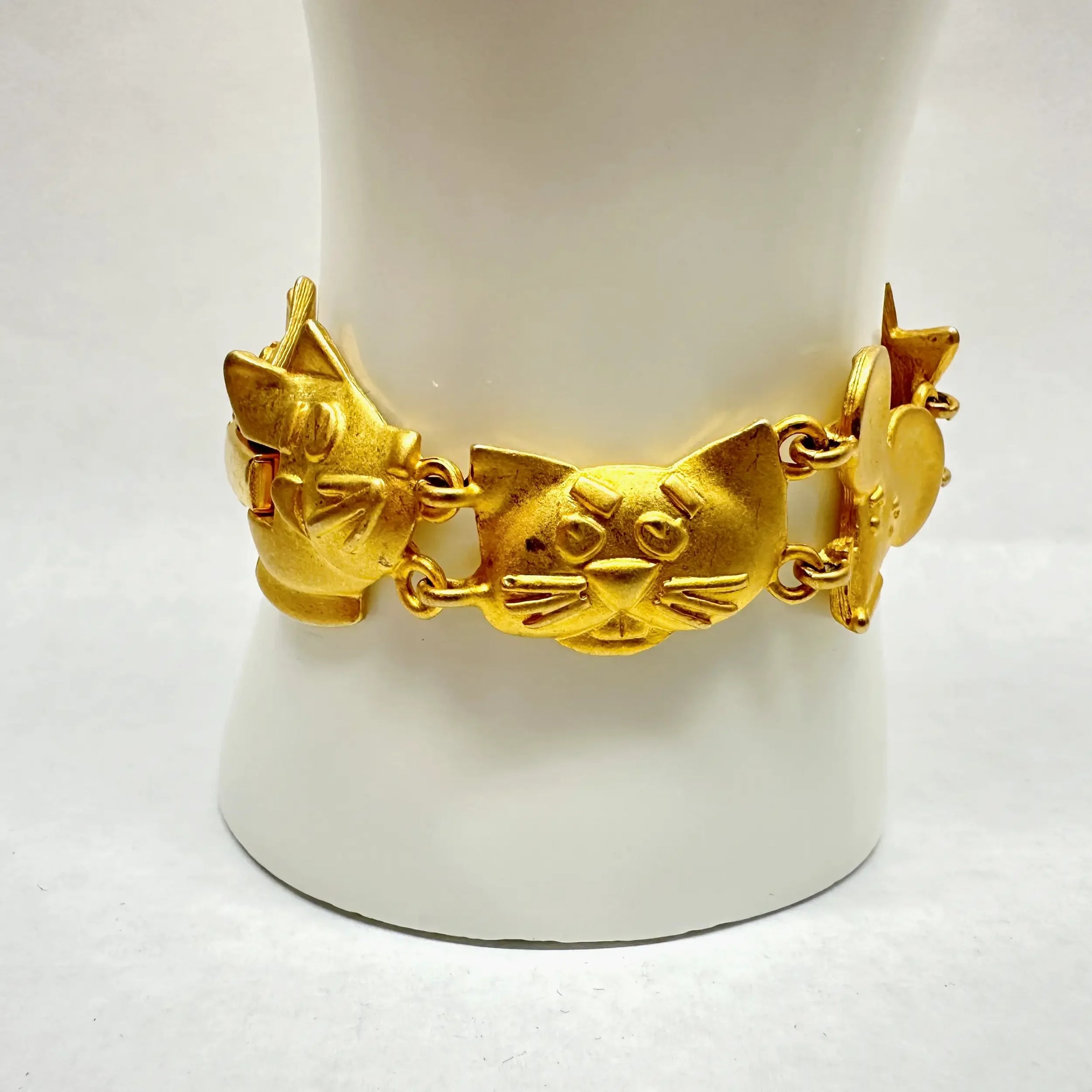 AJC Cat and Mouse Satin Gold Tone Link Bracelet