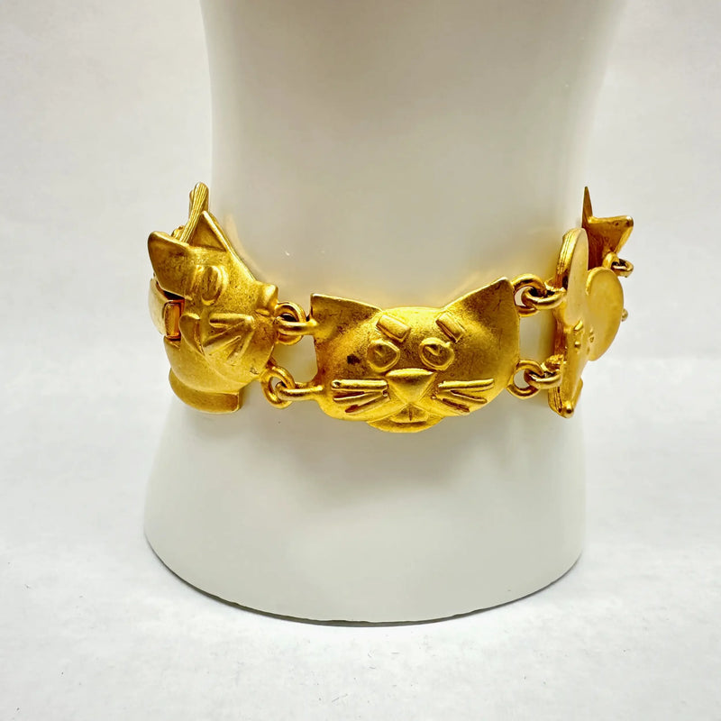 AJC Cat and Mouse Satin Gold Tone Link Bracelet