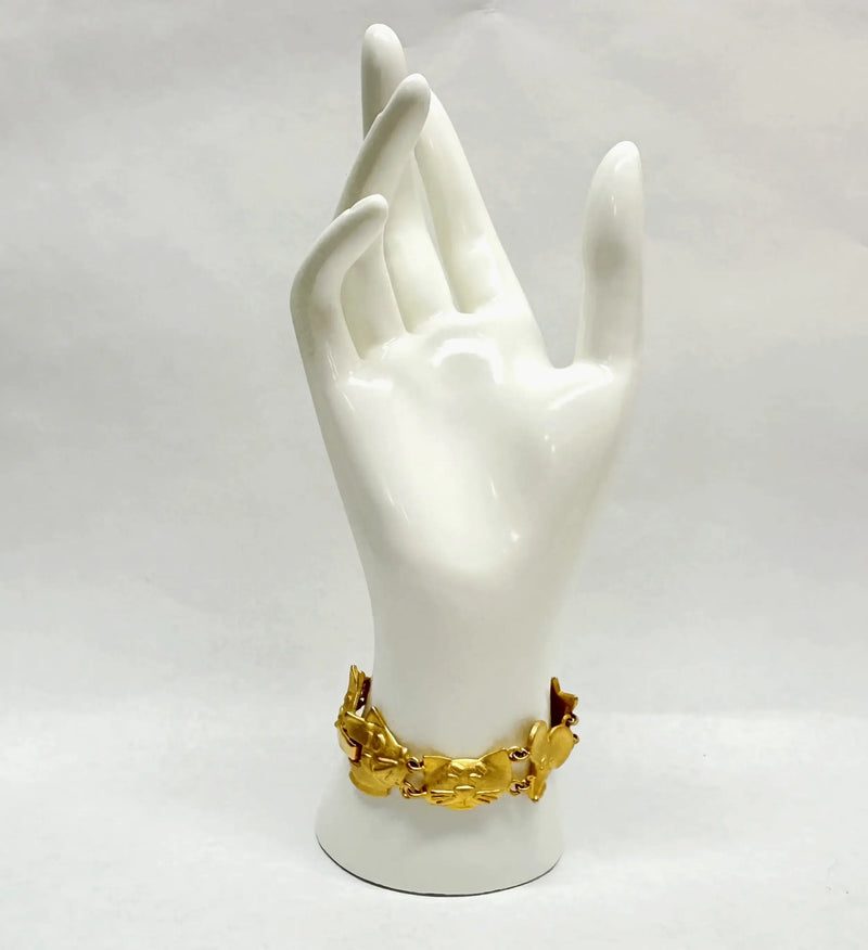 AJC Cat and Mouse Satin Gold Tone Link Bracelet