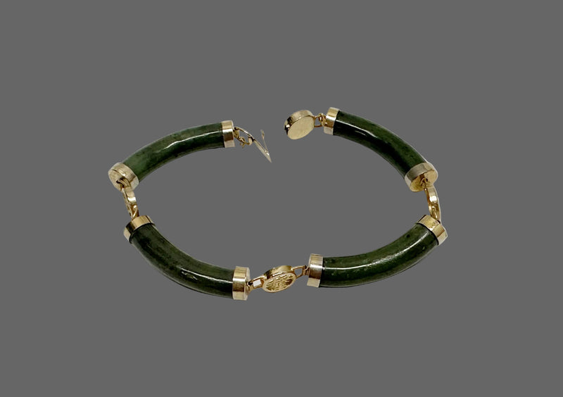 Vintage Chinese Green Nephrite Jade Link Bracelet - Hers and His Treasures