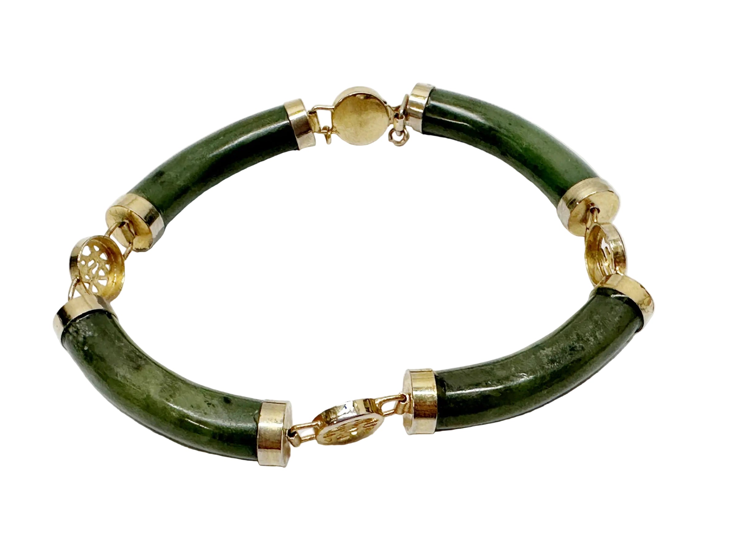 Vintage Chinese Green Nephrite Jade Link Bracelet - Hers and His Treasures