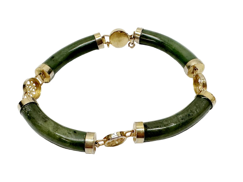Vintage Chinese Green Nephrite Jade Link Bracelet - Hers and His Treasures