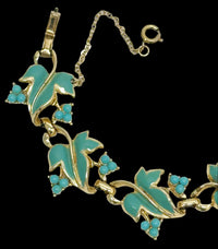 Coro Gold Tone Blue Enamel Leaf Link Bracelet - Hers and His Treasures