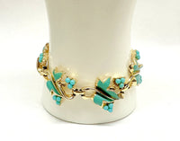 Coro Gold Tone Blue Enamel Leaf Link Bracelet - Hers and His Treasures