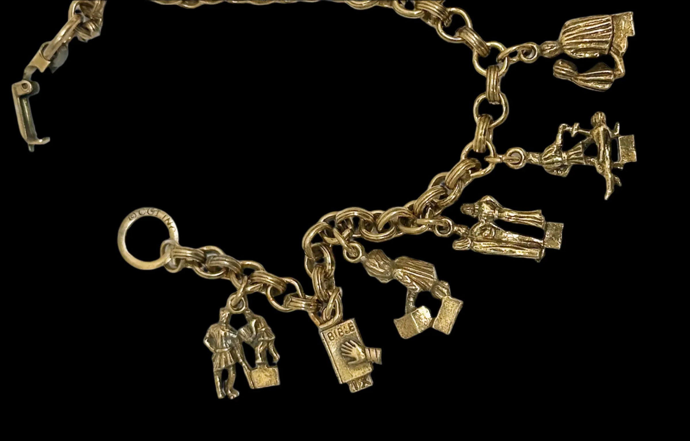 Coro CGI Inc. Gold Tone Ten Commandments Charm Bracelet -Hers and His Treasures