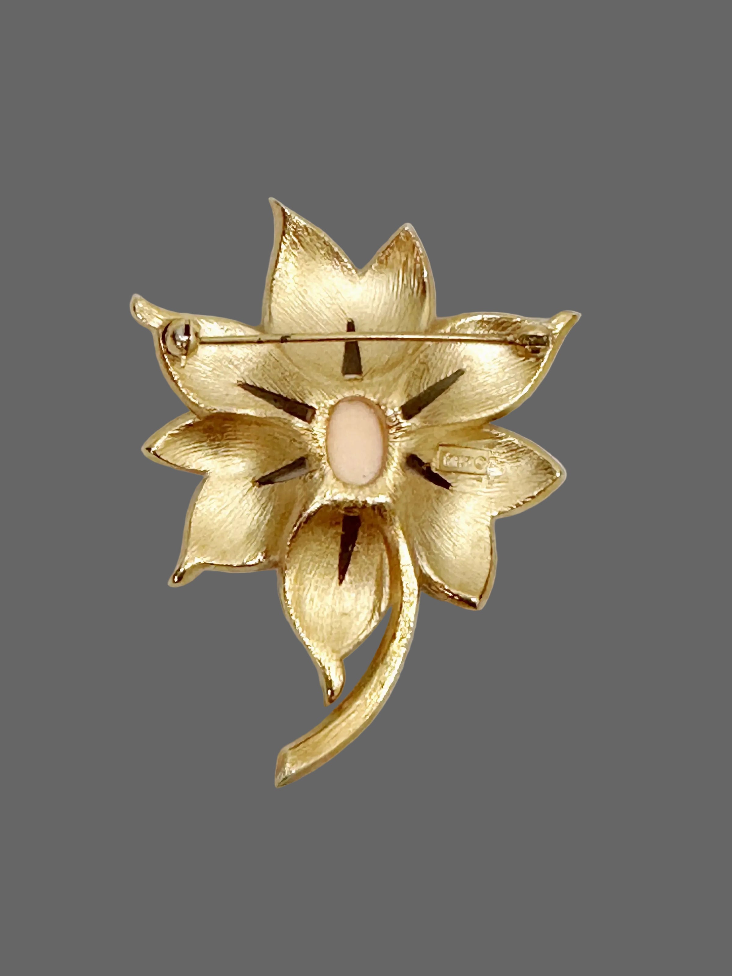 1960's Crown Trifari Coral Lapis Gold Tone Flower Brooch - Hers and His Treasures