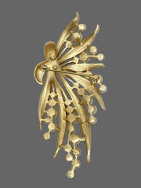 Mid-Century Crown Trifari Gold Tone Faux Pearl Leaf Spray Brooch - Hers and His Treasures
