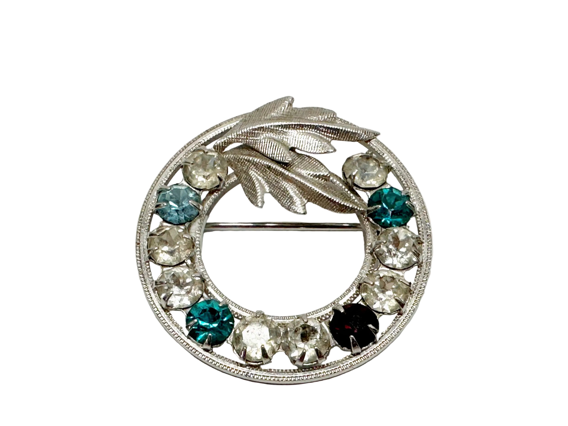 Curtis Jewelry Sterling Silver Art Deco Round Multi-Colored Rhinestone Brooch - Hers and His Treasures