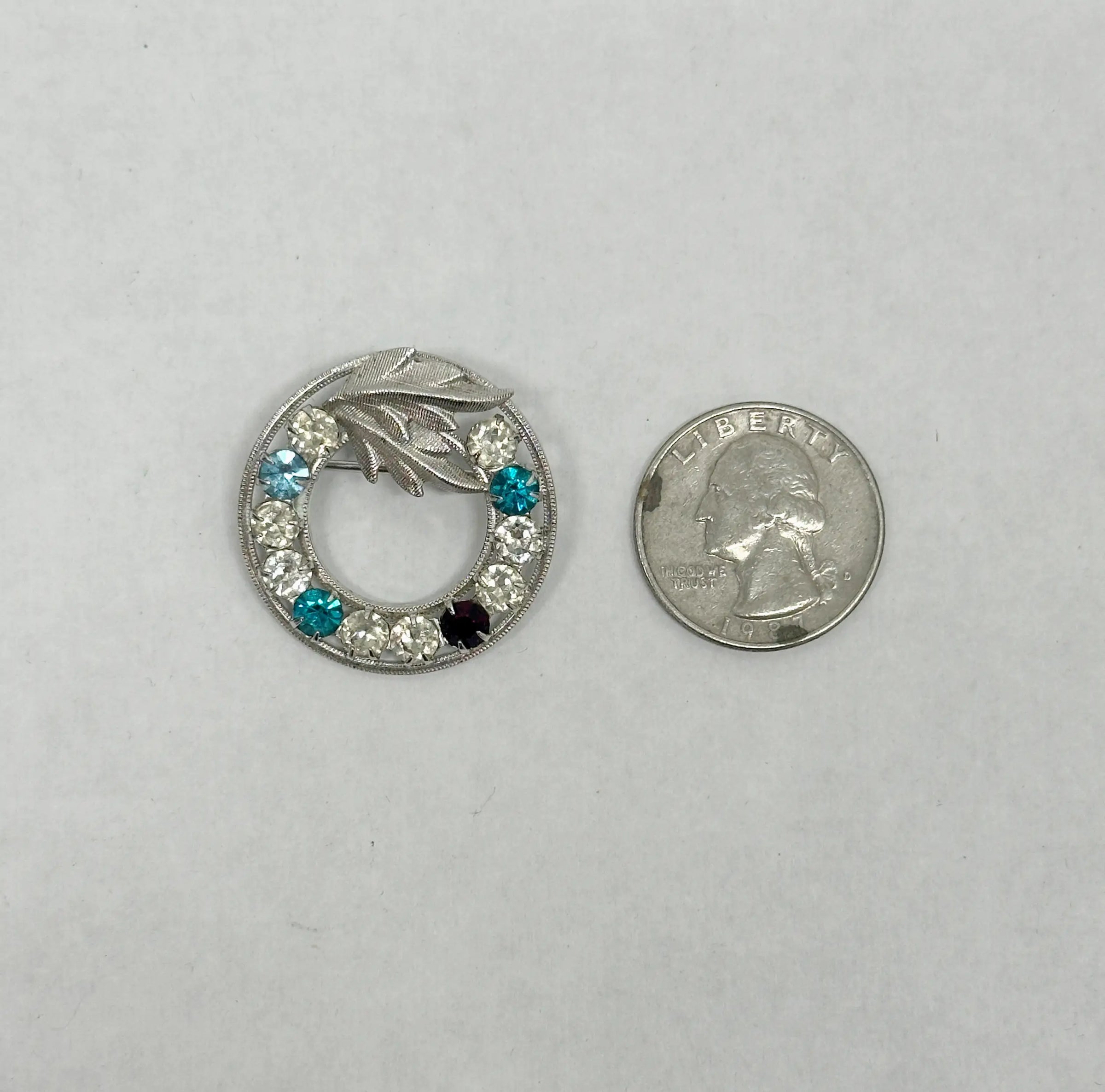 Curtis Jewelry Sterling Silver Art Deco Round Multi-Colored Rhinestone Brooch - Hers and His Treasures