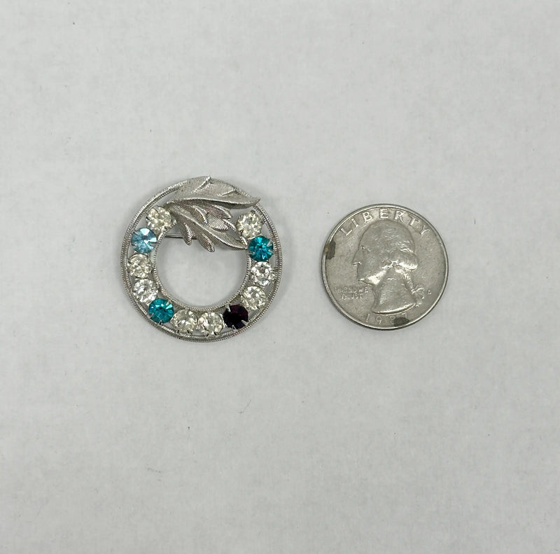 Curtis Jewelry Sterling Silver Art Deco Round Multi-Colored Rhinestone Brooch - Hers and His Treasures