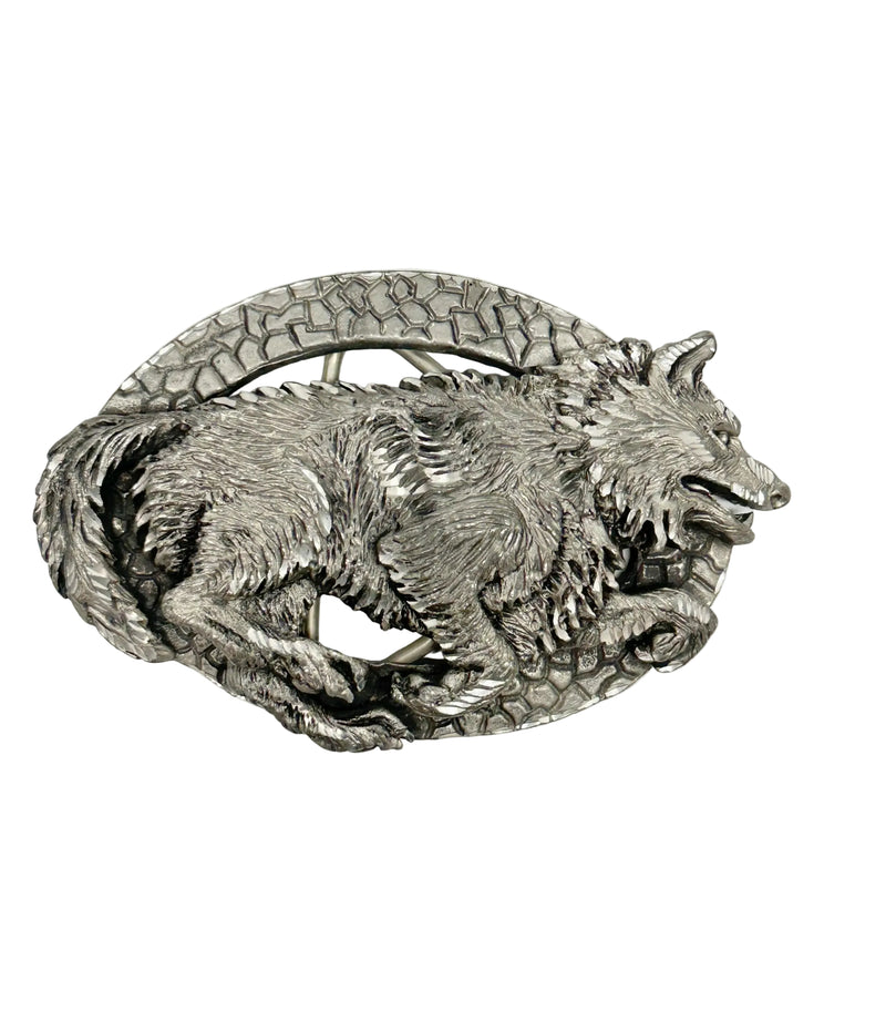 1997 EJC Wolf 3D Raised Emblem Pewter Belt Buckle - Hers and His Treasures