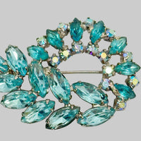 Vintage Eisenburg Ice Swirl Aquamarine AB Rhinestone Brooch ~ Hers and His Treasures