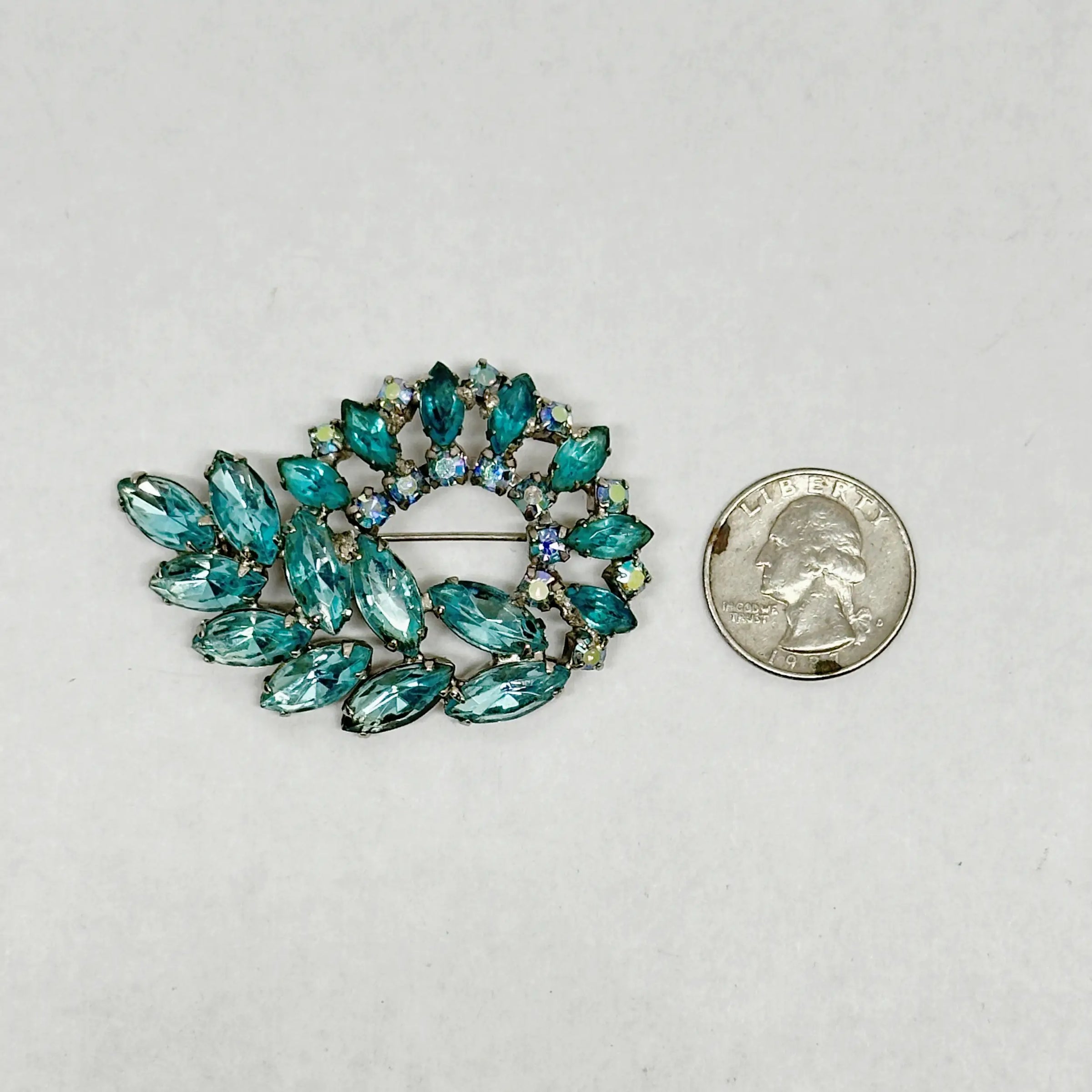 Vintage Eisenburg Ice Swirl Aquamarine AB Rhinestone Brooch ~ Hers and His Treasures