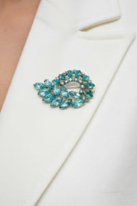 Vintage Eisenburg Ice Swirl Aquamarine AB Rhinestone Brooch ~ Hers and His Treasures